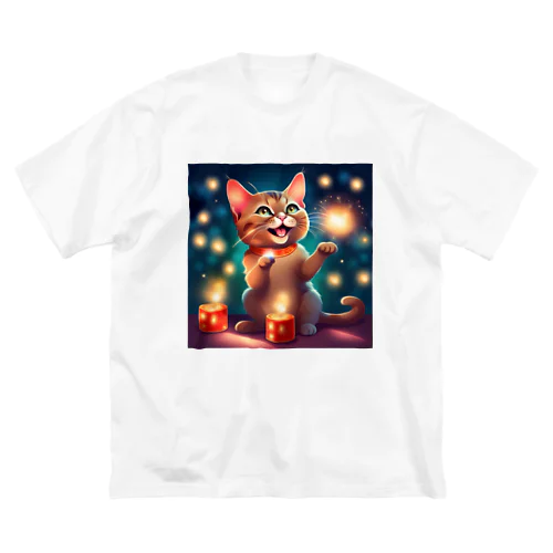 花火で遊ぶかわいい猫ちゃん Big T-Shirt