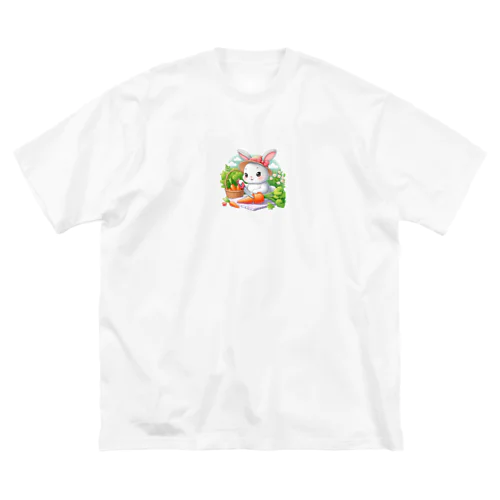 ニンジンを切る可愛いうさぎ ビッグシルエットTシャツ