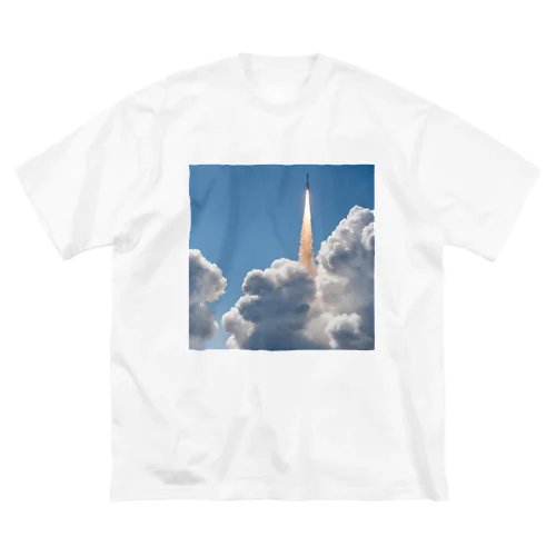 青空に向かって打ち上げられるロケット ビッグシルエットTシャツ