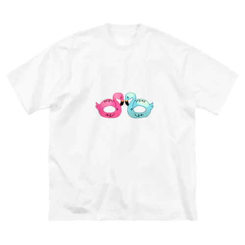 フラミンゴの浮き輪 ビッグシルエットTシャツ