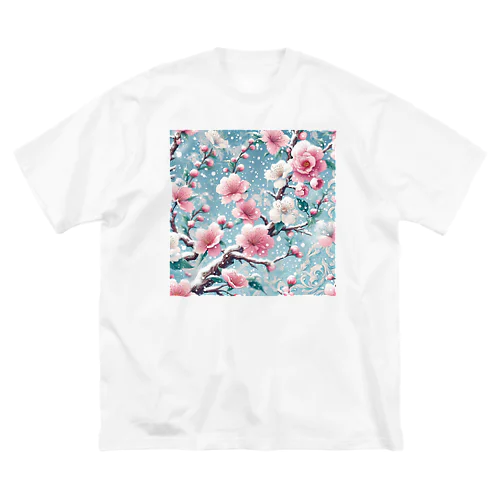 和風柄　桜雪化粧 Big T-Shirt