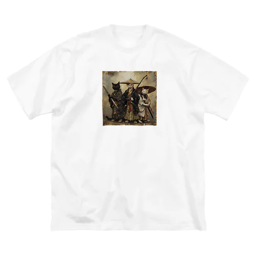 三匹の猫侍 しんちゃん 3198 루즈핏 티셔츠