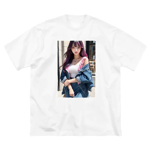 AI beautiful model street corner snap ビッグシルエットTシャツ