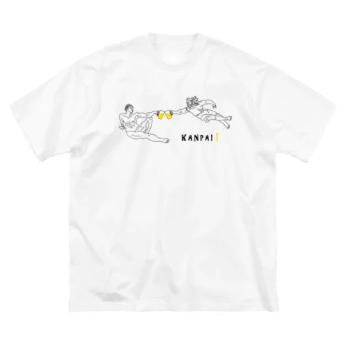 名画 × BEER（ミケランジェロ）黒線画 ビッグシルエットTシャツ