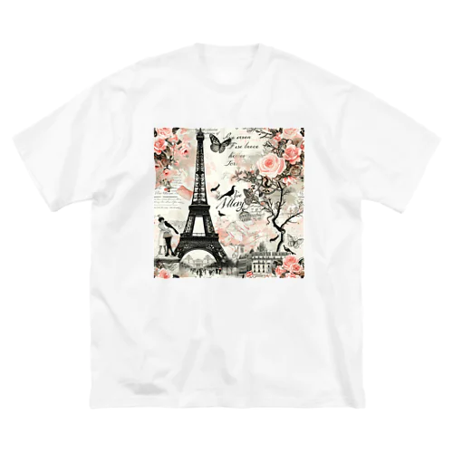 パリ　エッフェル塔　ラブレター　薔薇　蝶々　鳥　綺麗 Big T-Shirt