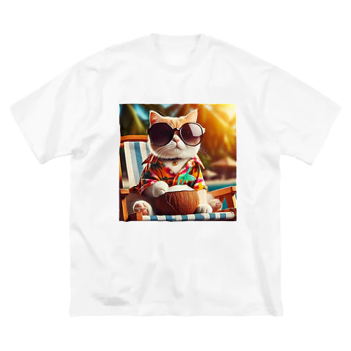 　サングラスをかけたねこ ビッグシルエットTシャツ