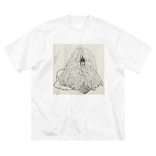 かしこいプーリー犬のイラスト  鉛筆画 歩く犬 ビッグシルエットTシャツ