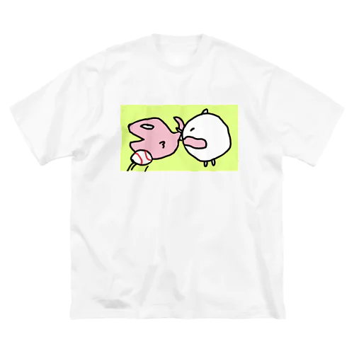 鯛でバントを狙うねこです ビッグシルエットTシャツ