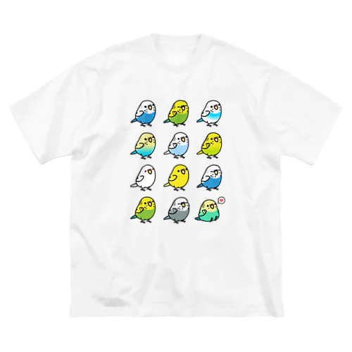 両面　Chubby Bird セキセイインコ大集合 Big T-Shirt