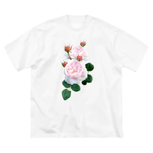 蕾のついたピンクの薔薇 ビッグシルエットTシャツ