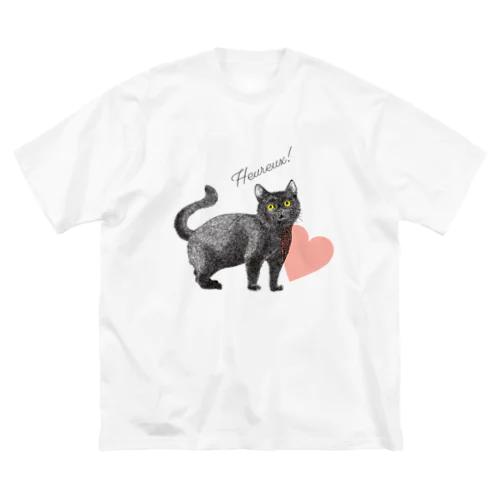 幸せの黒猫 ビッグシルエットTシャツ