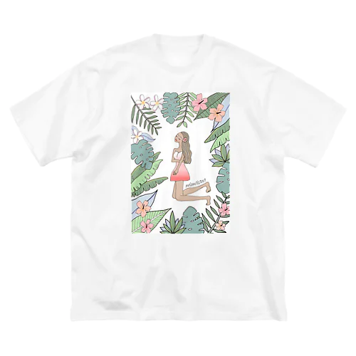 Leaves with girl ビッグシルエットTシャツ