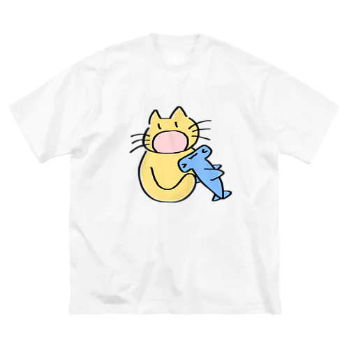 サメ食べねこ (カラー) ビッグシルエットTシャツ