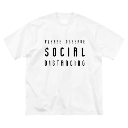 社会的距離を守ろう。 PLEASE SOCIAL DISTANCING 黒 ビッグシルエットTシャツ