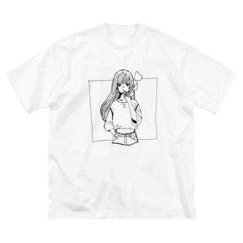 黒髪ロング 白黒 ビッグシルエットTシャツ