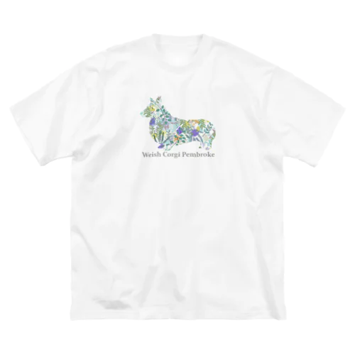 花　ボタニカル　コーギー ビッグシルエットTシャツ