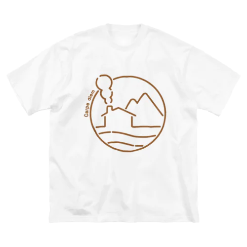 海と山とログハウス（絵が茶Ver.） ビッグシルエットTシャツ