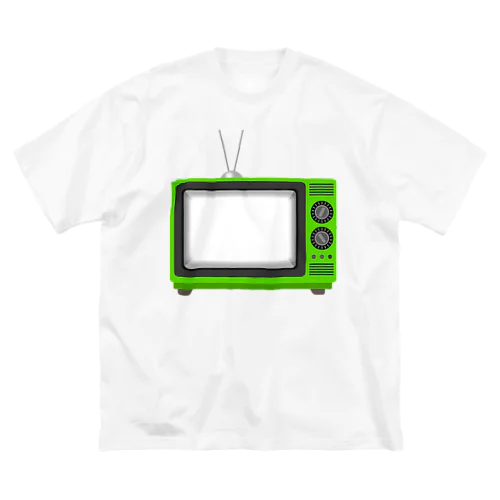 レトロな昭和の可愛い緑色テレビのイラスト 画面オン ビッグシルエットTシャツ