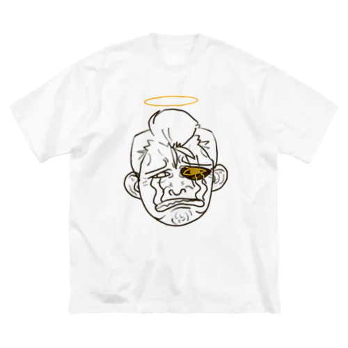 べしょべしょに泣くおじさん天使(線画) ビッグシルエットTシャツ