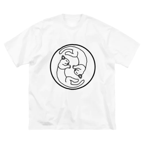 眠る猫二つ巴(黒) ビッグシルエットTシャツ