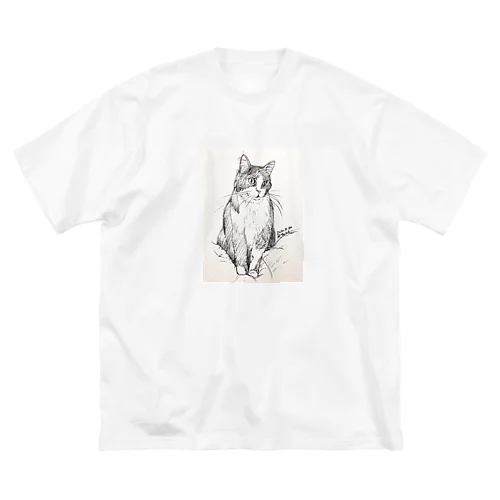 猫カフェ猫さんのボールペン画1 ビッグシルエットTシャツ