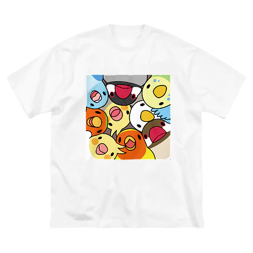 みっちりむっちり過密鳥まみれさん【まめるりはことり】 ビッグシルエットTシャツ