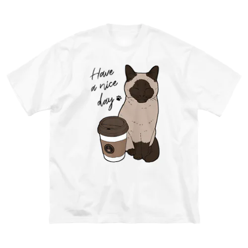 まったりカフェねこ（シャム猫） ビッグシルエットTシャツ