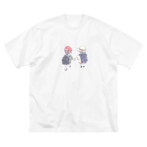 オリジナル　手を繋いで歩く幼い二人の女の子 ビッグシルエットTシャツ