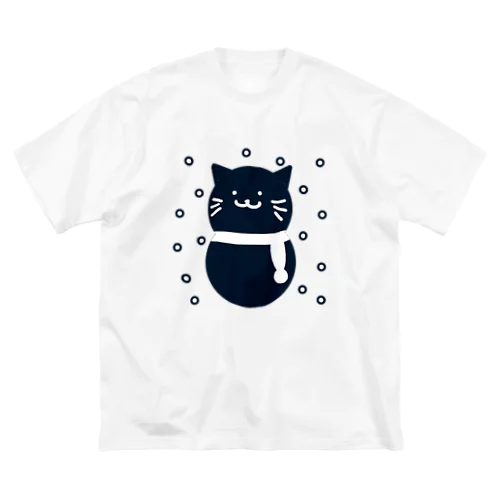 ブルーブラック猫ゆきだるま ビッグシルエットTシャツ