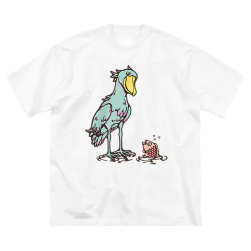 ハシビロコウとサカナ‐カラフル ビッグシルエットTシャツ