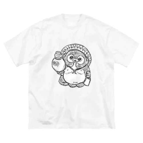 しあわせたぬき(白黒) ビッグシルエットTシャツ