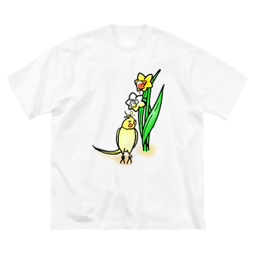 水仙の雫で染まるオカメインコ① ビッグシルエットTシャツ