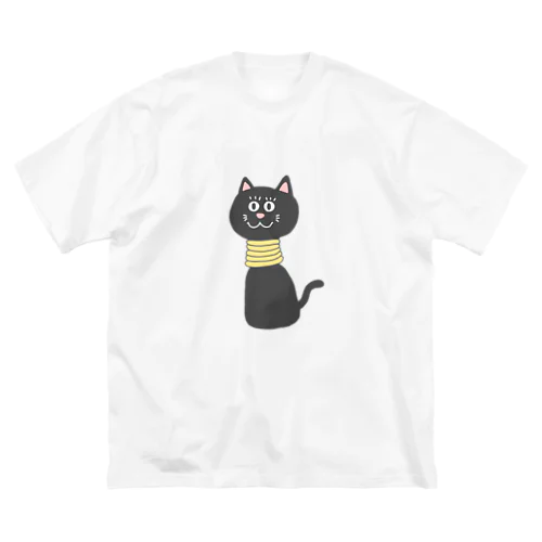 くびなが猫(黒) ビッグシルエットTシャツ