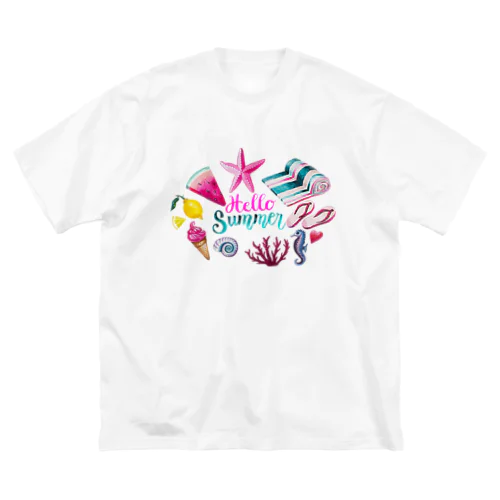 水彩画夏カラフル ビッグシルエットTシャツ