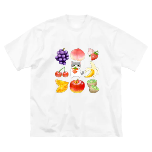 ニャンコと美味しい時間シリーズ「フルーツ」 ビッグシルエットTシャツ