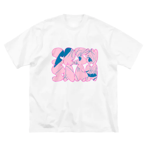 のぞき見せりざわさん(ピンク×ブルー) ビッグシルエットTシャツ