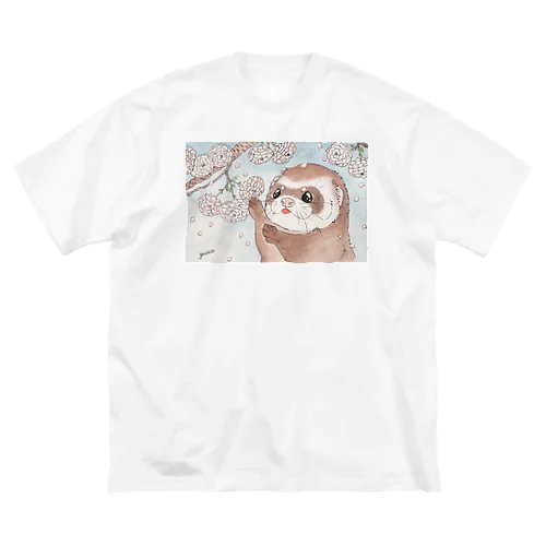 桜とフェレット ビッグシルエットTシャツ