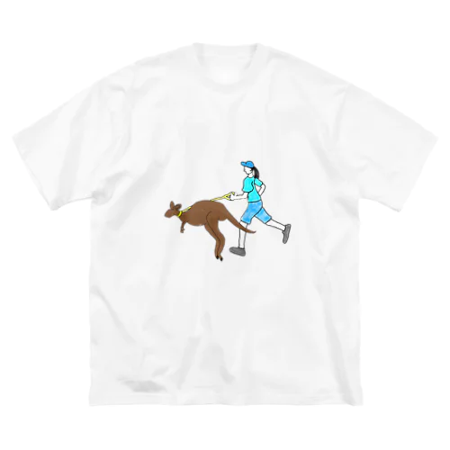 カンガルーとジョギングする人 ビッグシルエットTシャツ