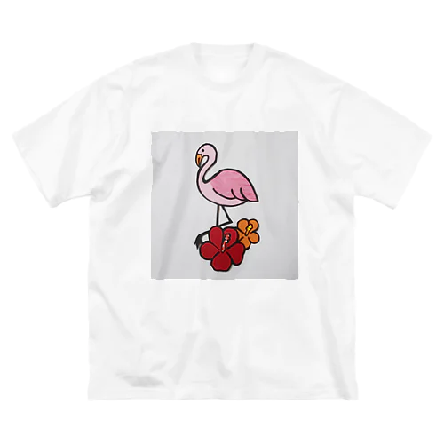 切り絵フラミンゴ ビッグシルエットTシャツ