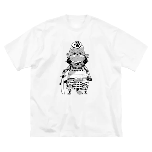 Cat Samurai monochrome ビッグシルエットTシャツ