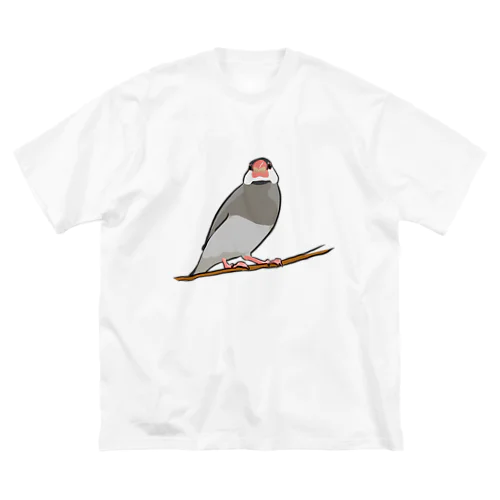 止まり木から眺める桜文鳥 ビッグシルエットTシャツ