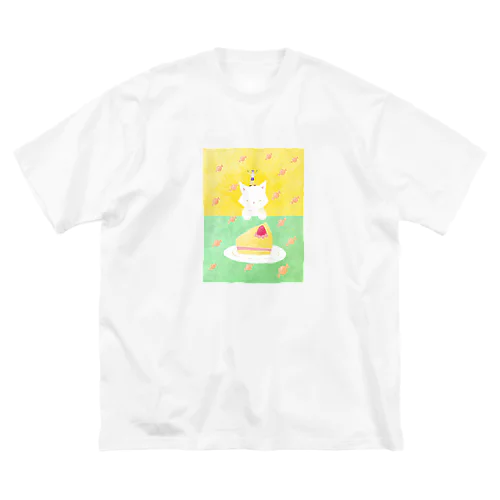 ケーキを狙う猫と小さな女の子 ビッグシルエットTシャツ