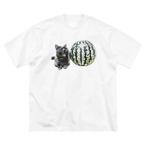 ぬん 黒猫 スイカ ビックリ顔 マンチカン Big T-Shirt