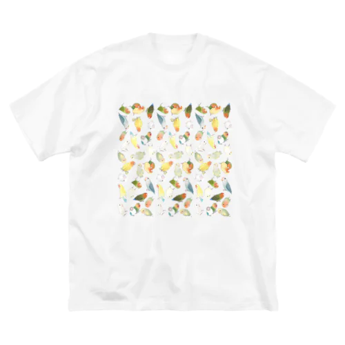 たっぷりラブバード（コザクラインコ・ボタンインコ）ちゃん【まめるりはことり】 ビッグシルエットTシャツ