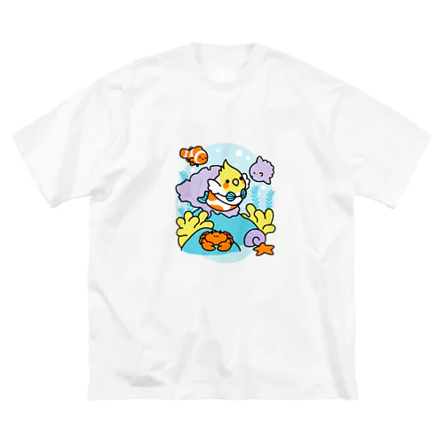 Chubby Bird サンゴ礁を守ろう！　オカメインコと海のお友達 ビッグシルエットTシャツ