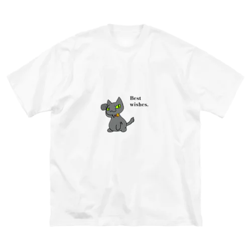 招き猫(灰)Best wishes ビッグシルエットTシャツ