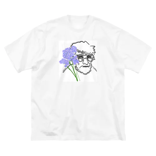 花と老人 ビッグシルエットTシャツ