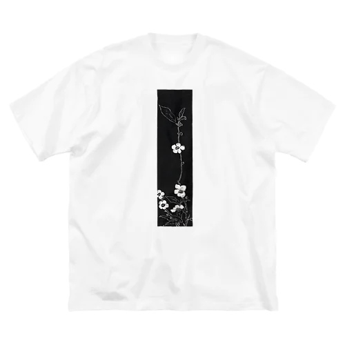 白と黒　花模様 ビッグシルエットTシャツ