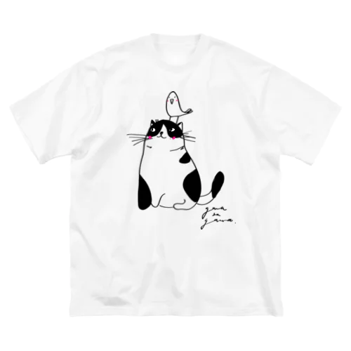 猫と鳥 ビッグシルエットTシャツ