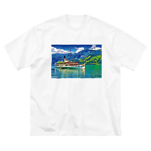 スイス ルツェルン湖の汽船 ビッグシルエットTシャツ